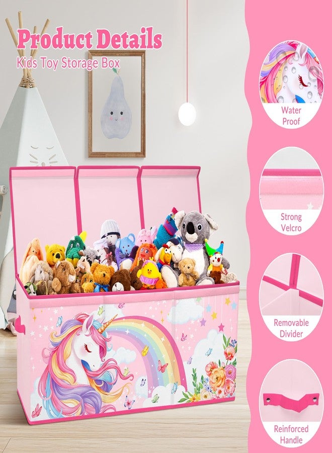 decalsweet Kids Toy Box Storage Chest Collapsible Storage Bin with Lids Handles for Boys Girls Toddler, Large Kids Toy Organizer Box for Kidsroom Bedroom Playroom Nursery,37.7"x12.5"x15.7" - Image 3